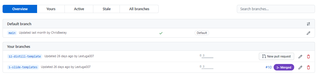Screenshot of branches with issues in name