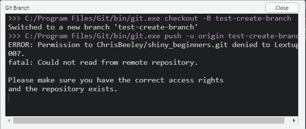 Image of error when pushing changes to a repo that's only cloned