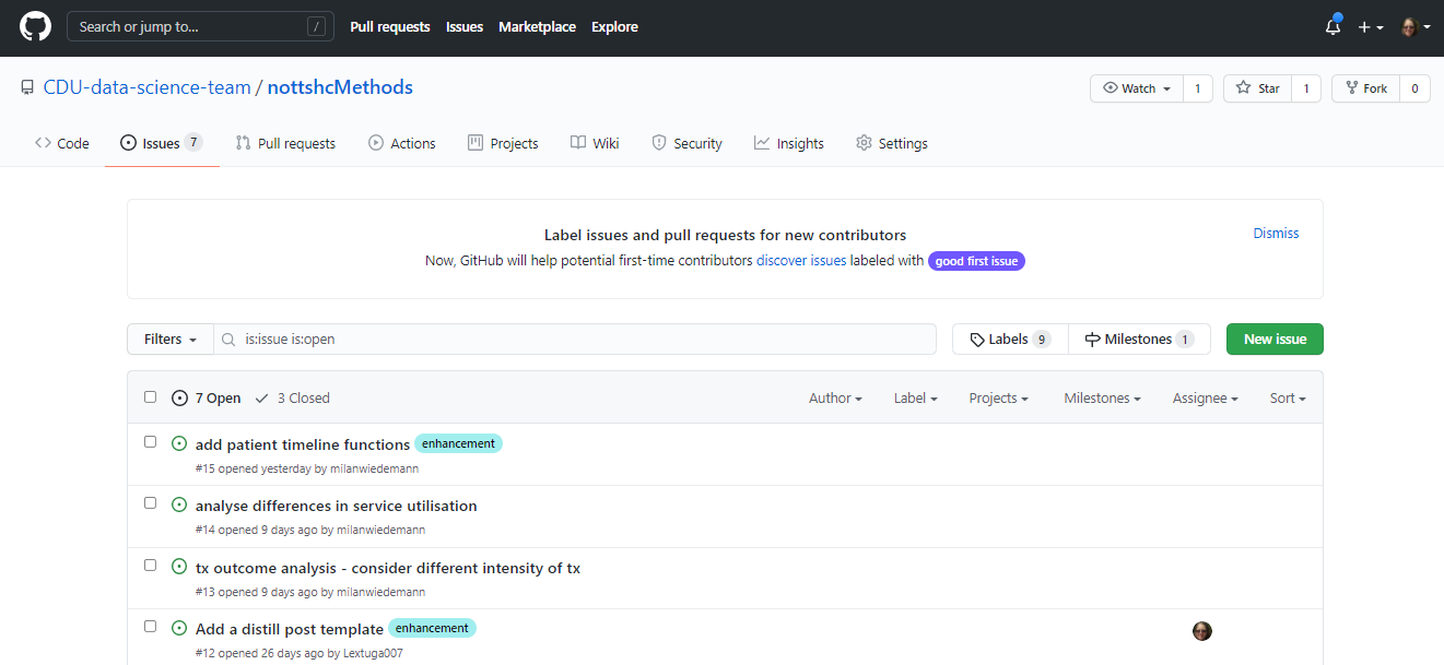 Screenshot of issues